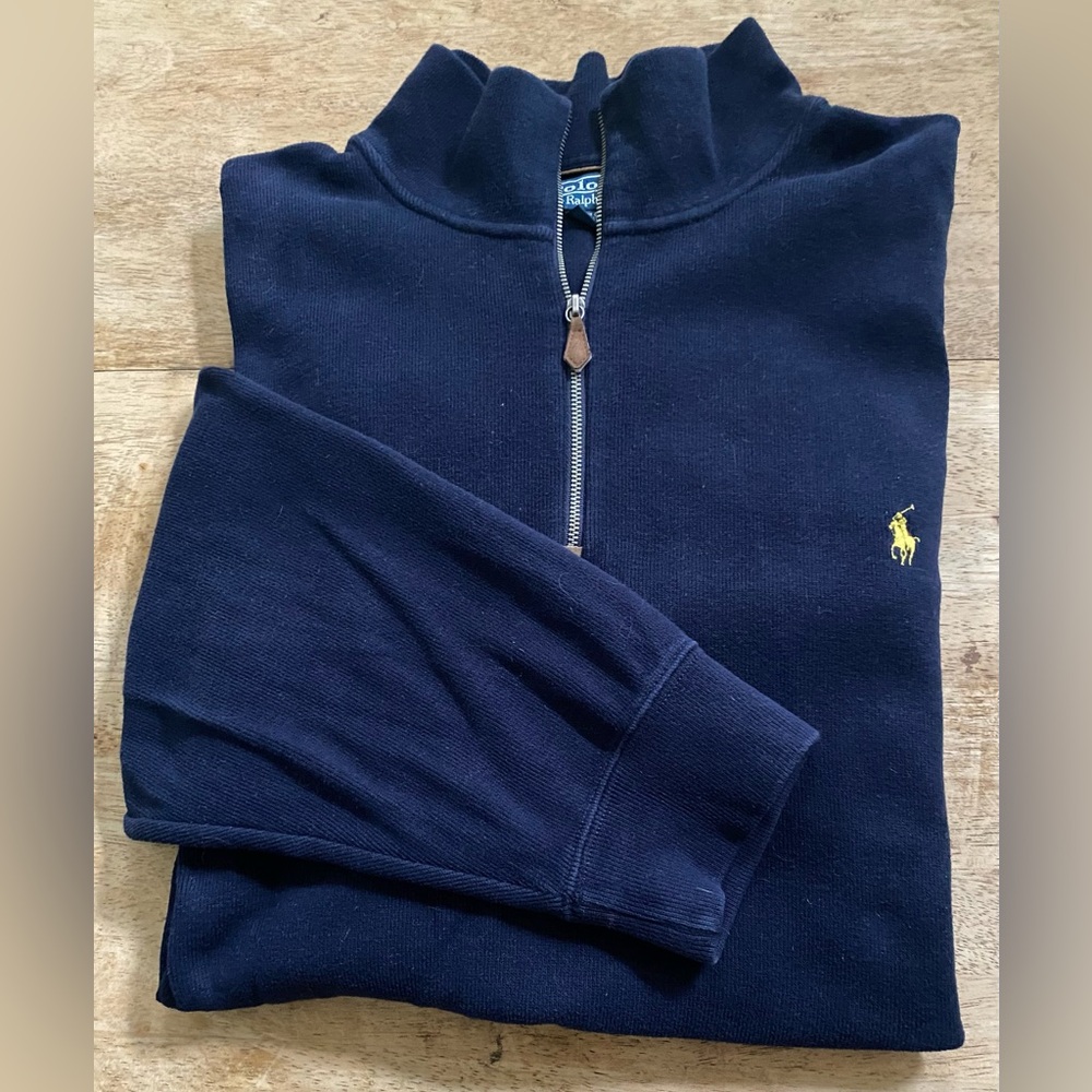 Polo Ralph Lauren Men’s Sz‎ 3XLT Navy Mesh Knit Cotton Quarter Zip Sweater